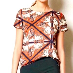 Anthropologie Sunday in Brooklyn Paisley Orange and Blue Short Sleeve Top